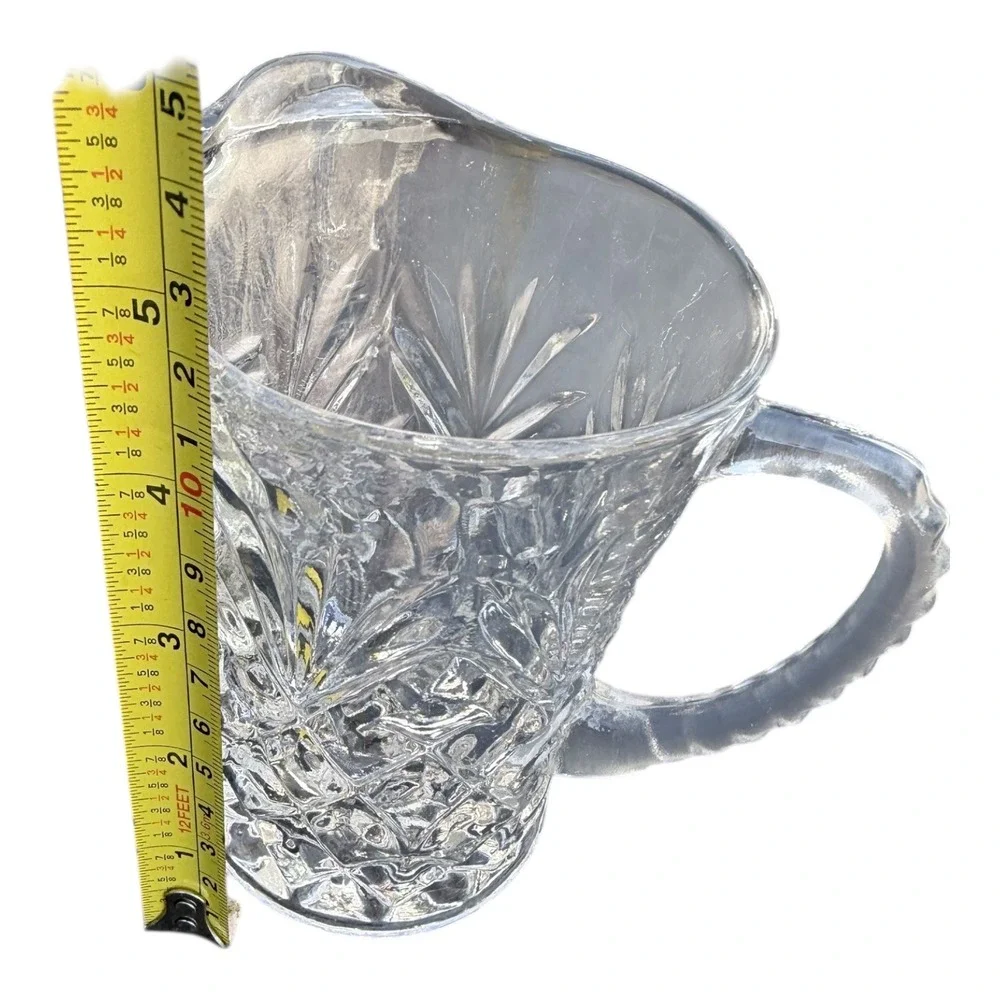 Vintage Crystal Glass Pitcher Clear Cut Diamond Star Pattern Heavy Small Creamer